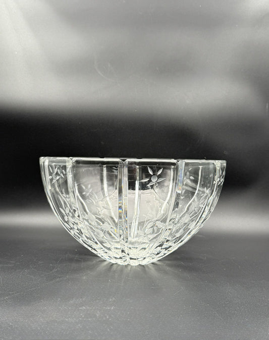 Rogaska “Galia” Cut Crystal Bowl – Floral Etched Ribbed Design