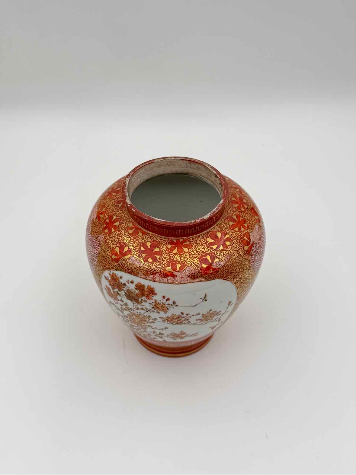 Vintage Chinese Red Gold Gilt Porcelain Vase Floral Landscape Panels