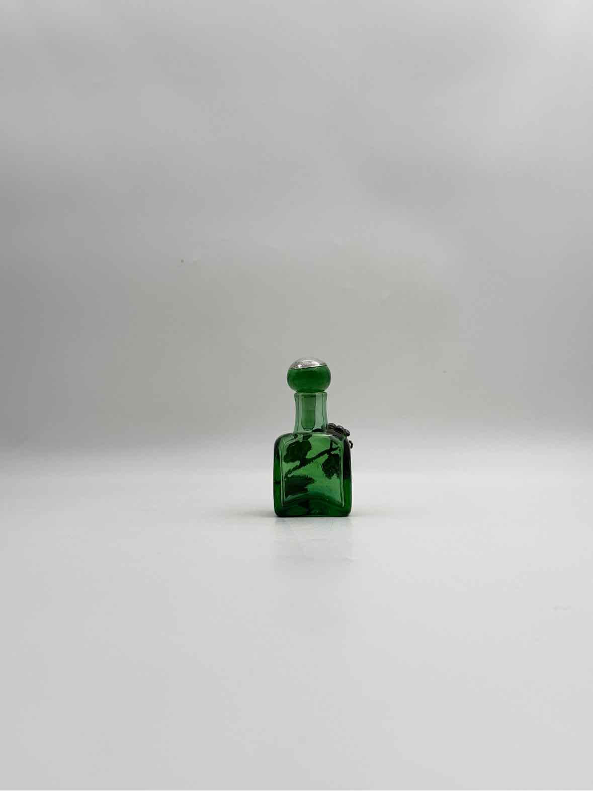 Antique Green Perfumer With Sterling Silver Overlay