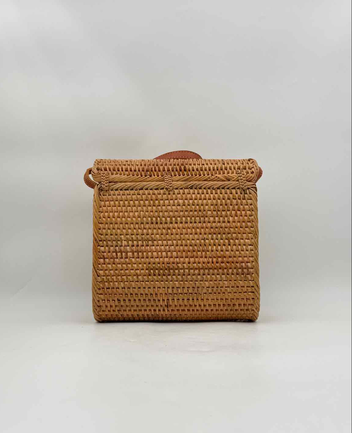 Ata Rattan Square Crossbody Bag Handbag Purse – Natural Brown Woven