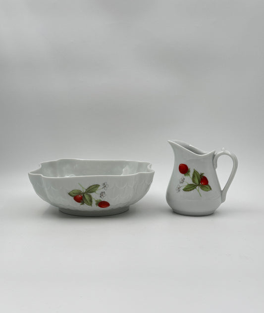 Bernardaud France – Small Bowl and Creamer Set with Strawberry Detail