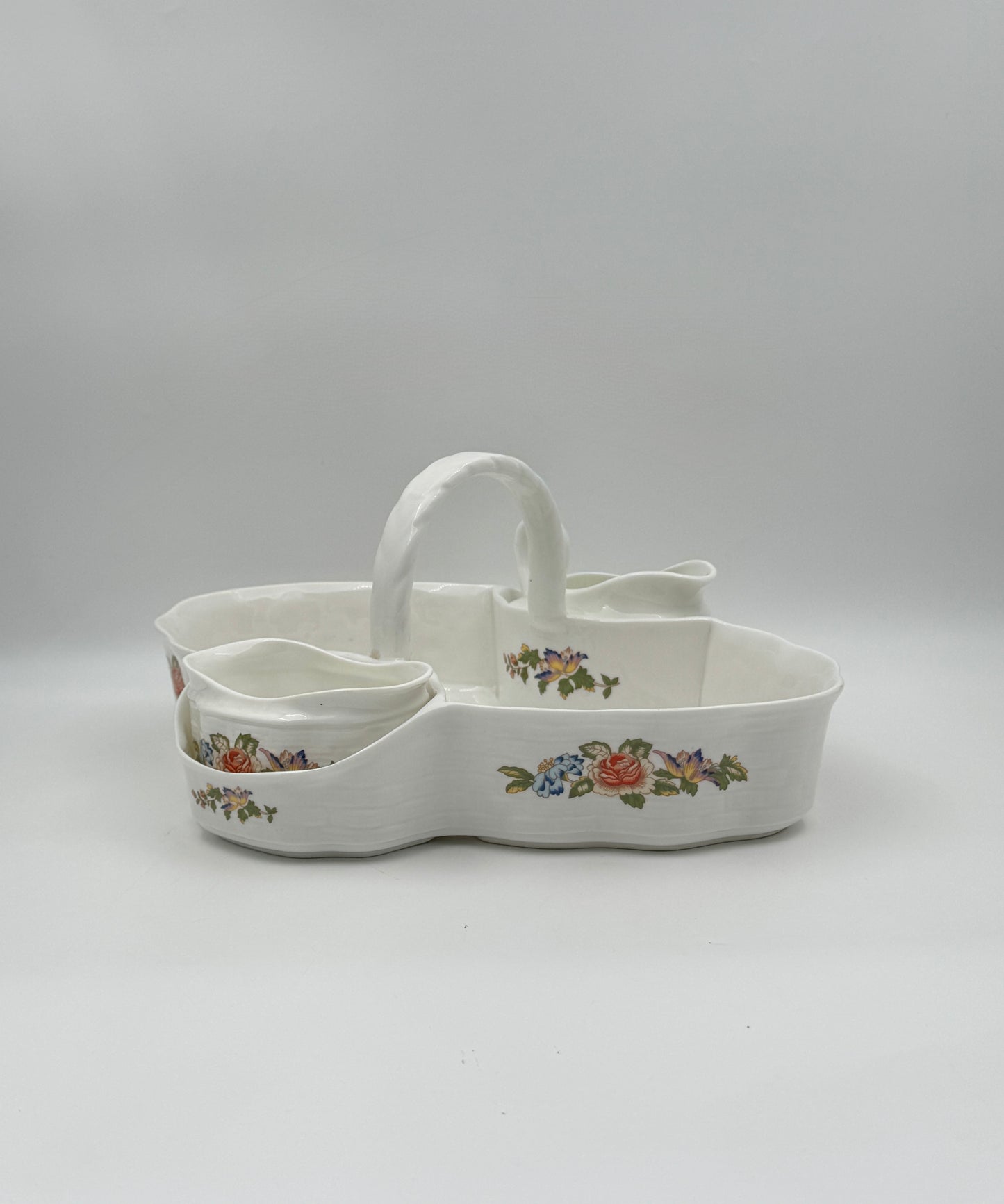 Aynsley "Cottage Garden" Strawberry Basket with Cream and Sugar – Bone China, England