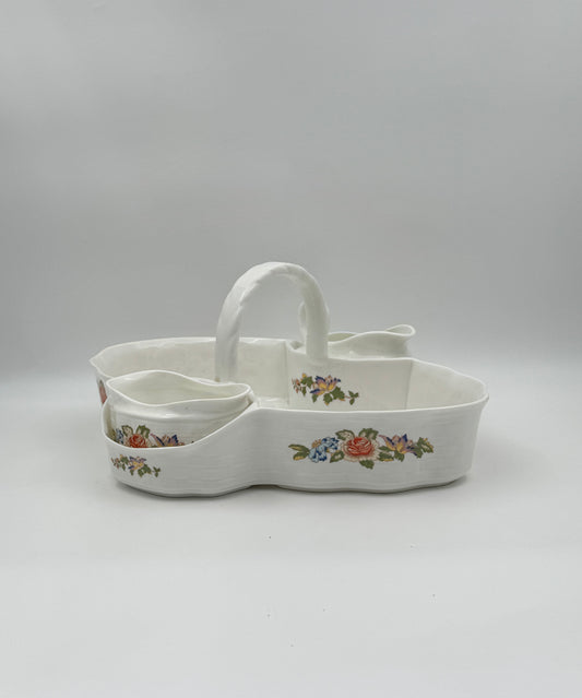 Aynsley "Cottage Garden" Strawberry Basket with Cream and Sugar – Bone China, England
