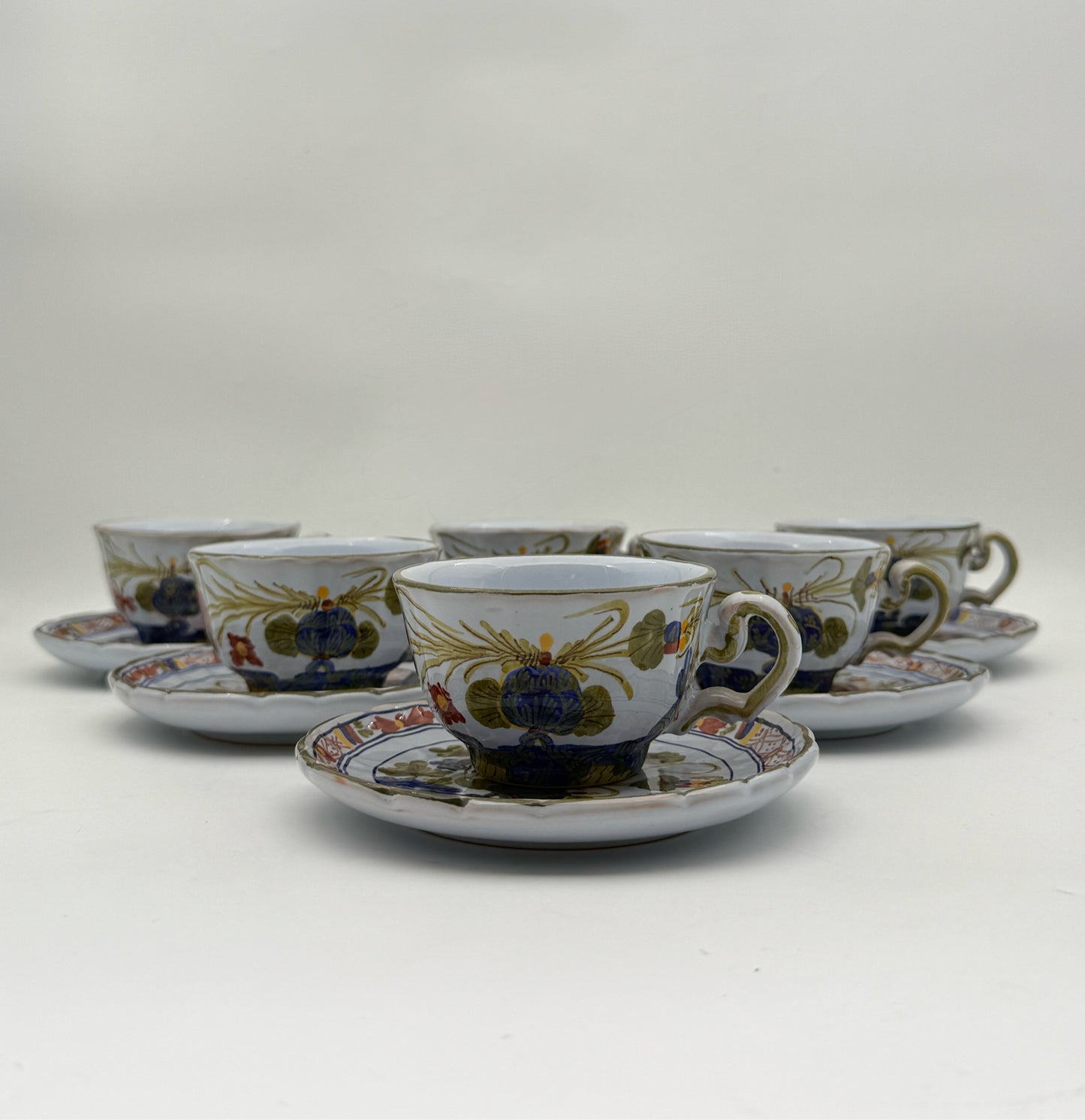 AMM Vintage Italian Carnation Demitasse Teacups And Saucers- Set Of 6