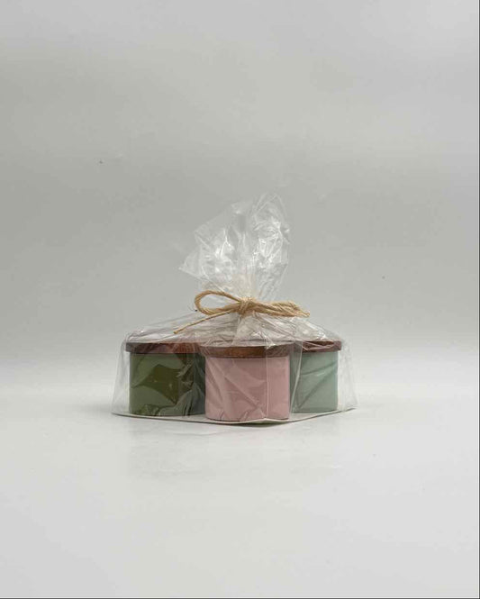 Pastel Pinch Pots with Wood Lids Set of 4 Kitchen Storage