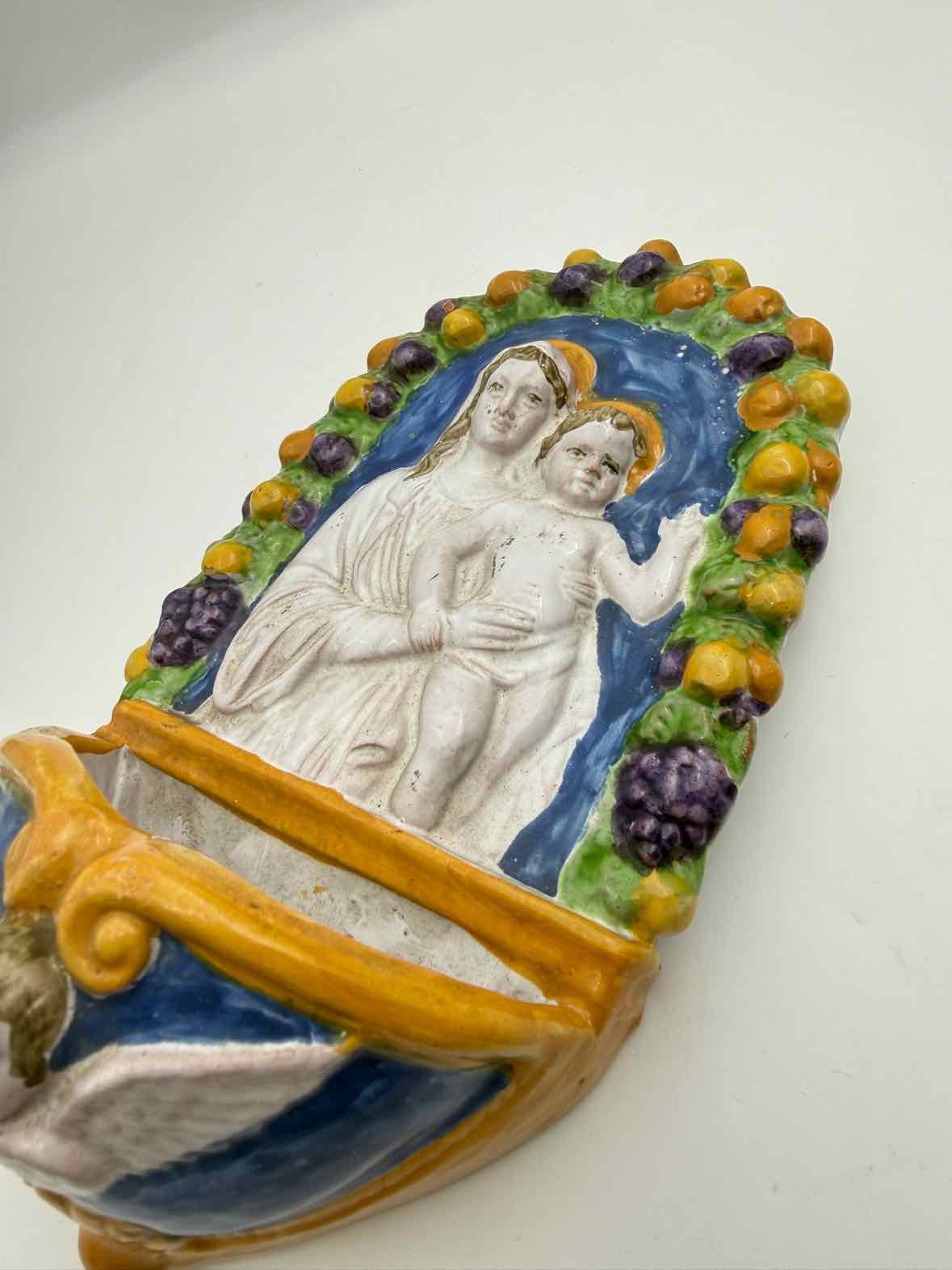 Madonna And Child Della Robbia Style Holy Water Font