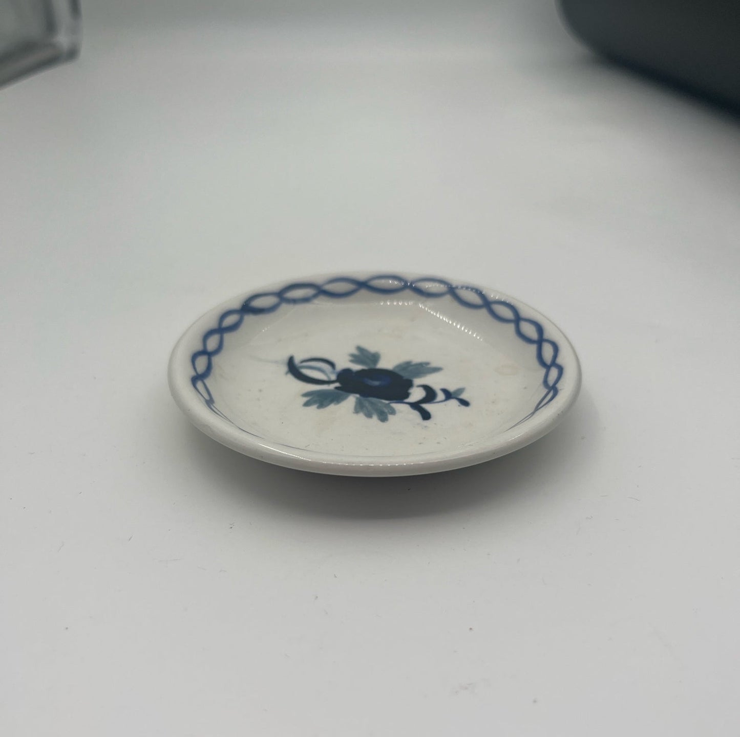 Adams English Ironstone Butter Pat – Blue Floral with Rope Border