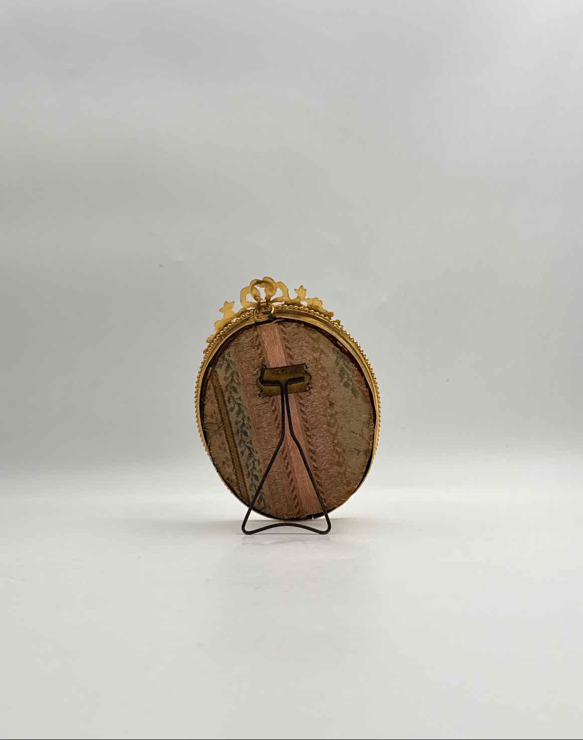 Antique Madonna Child Handpainted Porcelain Miniature Bronze Frame