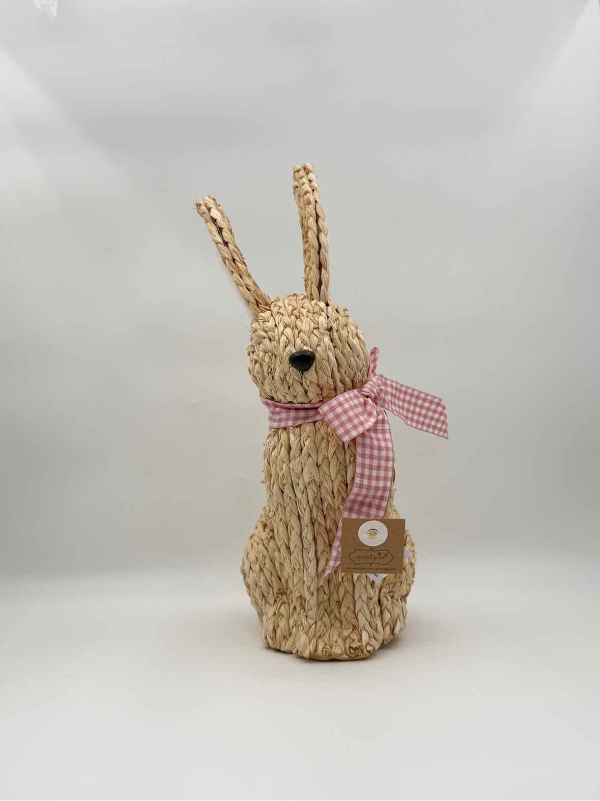 Woven Bunny Sitter with Pink Gingham Ribbon – Easter Spring Decor