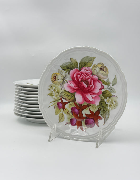 Set of 12 Limoges France Crochard Porcelain Fruit Dessert Plates