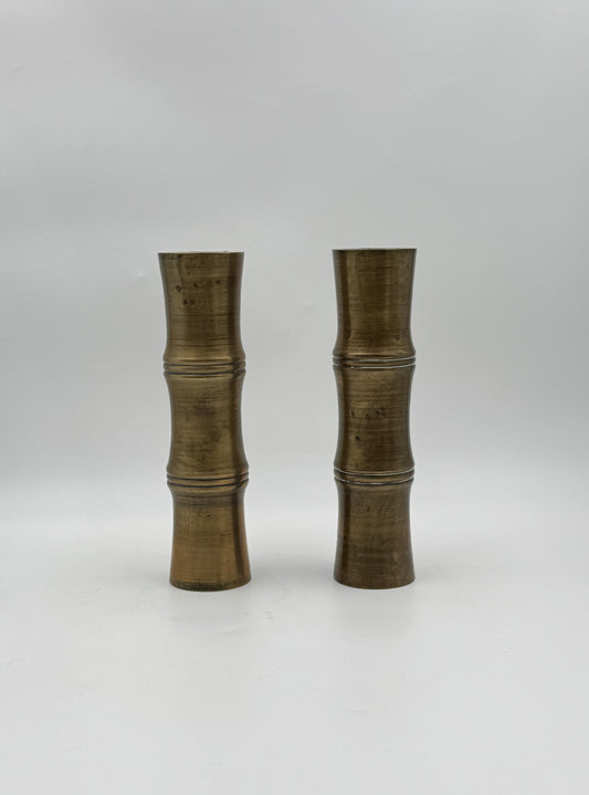 Pair of Brass Candleholders – Rattan Motif