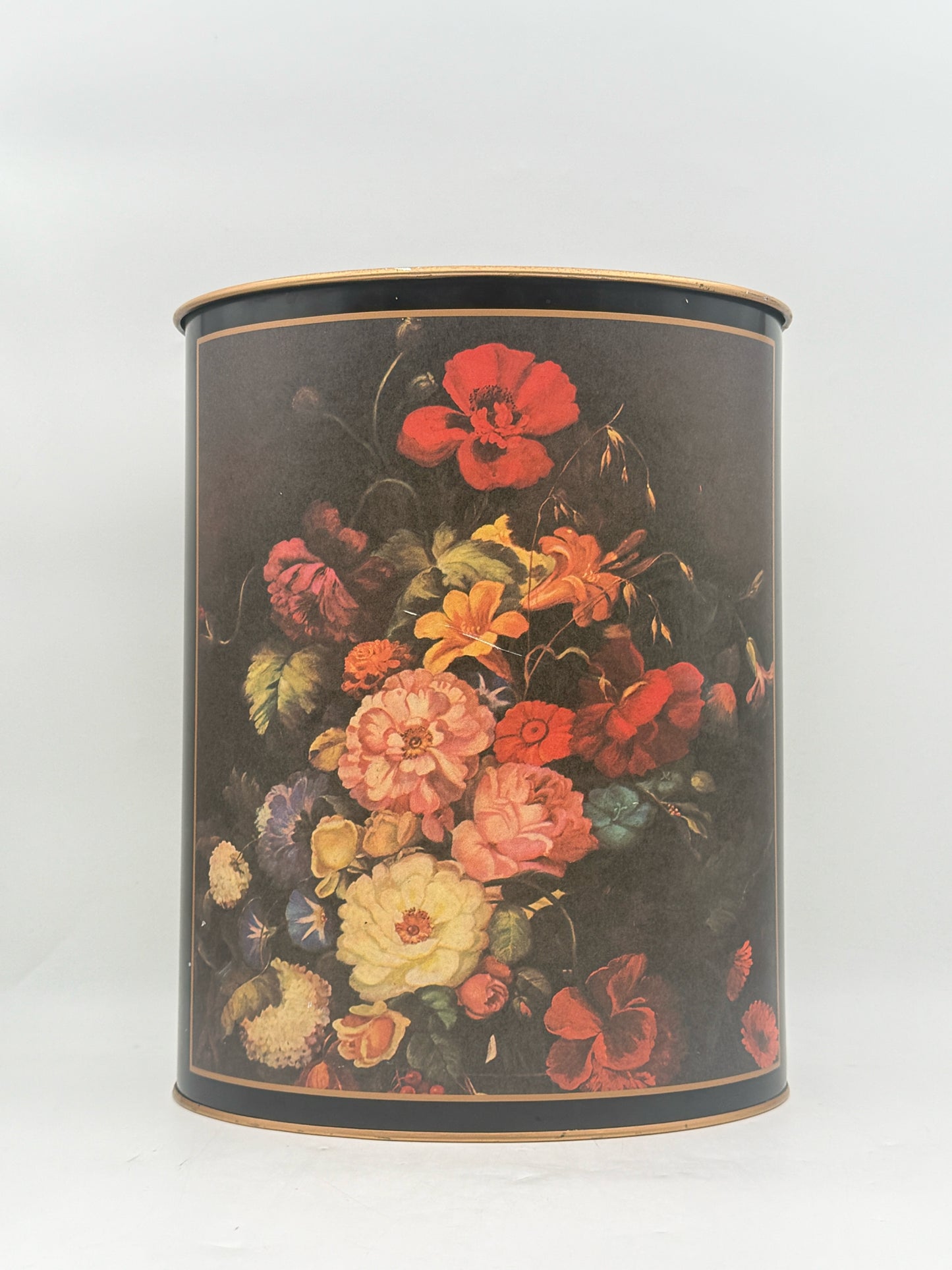 Metal Wastebasket With Still Life Flowers
