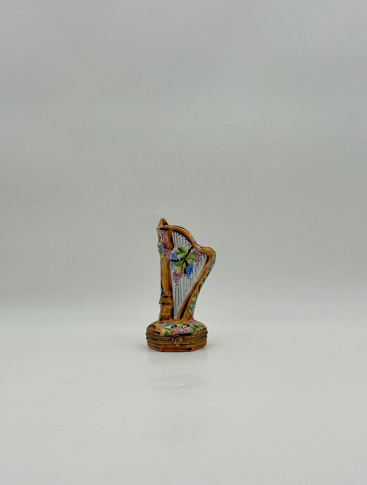 Limoges France Hand Painted Harp Porcelain Trinket Box Art Gift