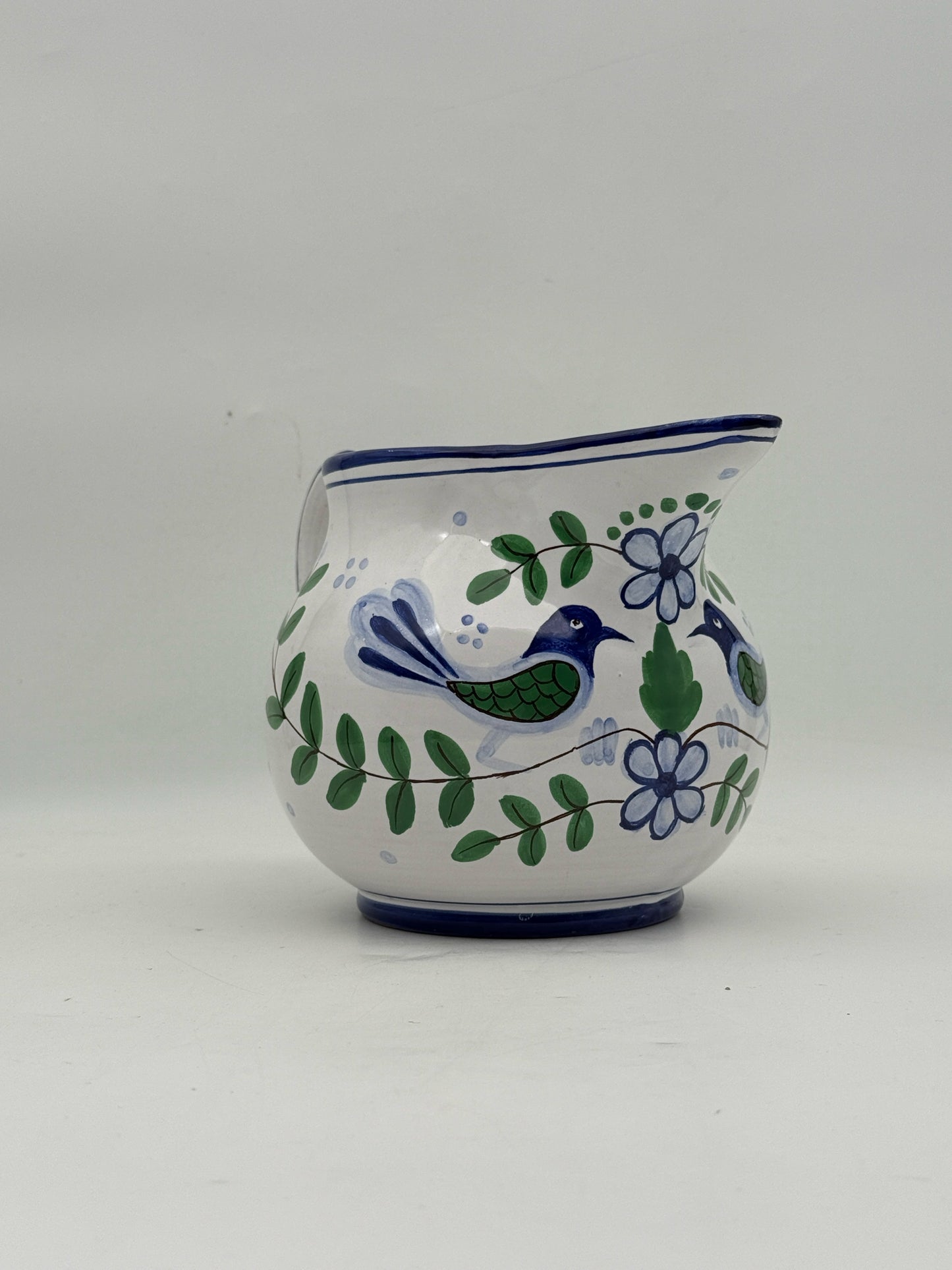 Deruta Italian Blue And White Bird Pitcher