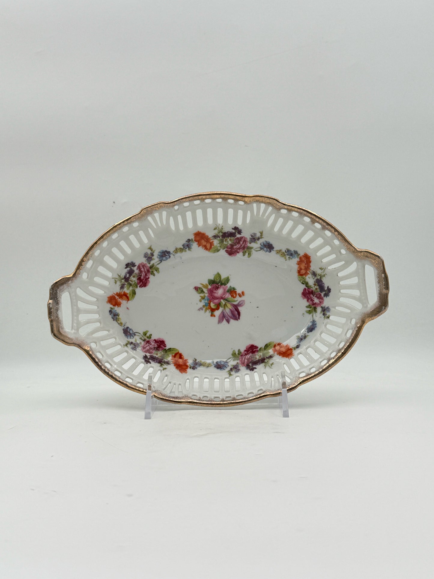 Vintage German Pierced Bowl With Floral Details