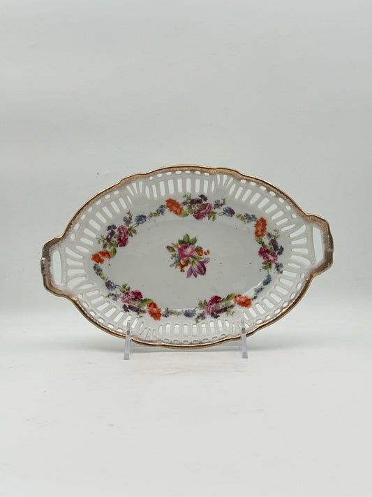 Vintage German Pierced Bowl With Floral Details