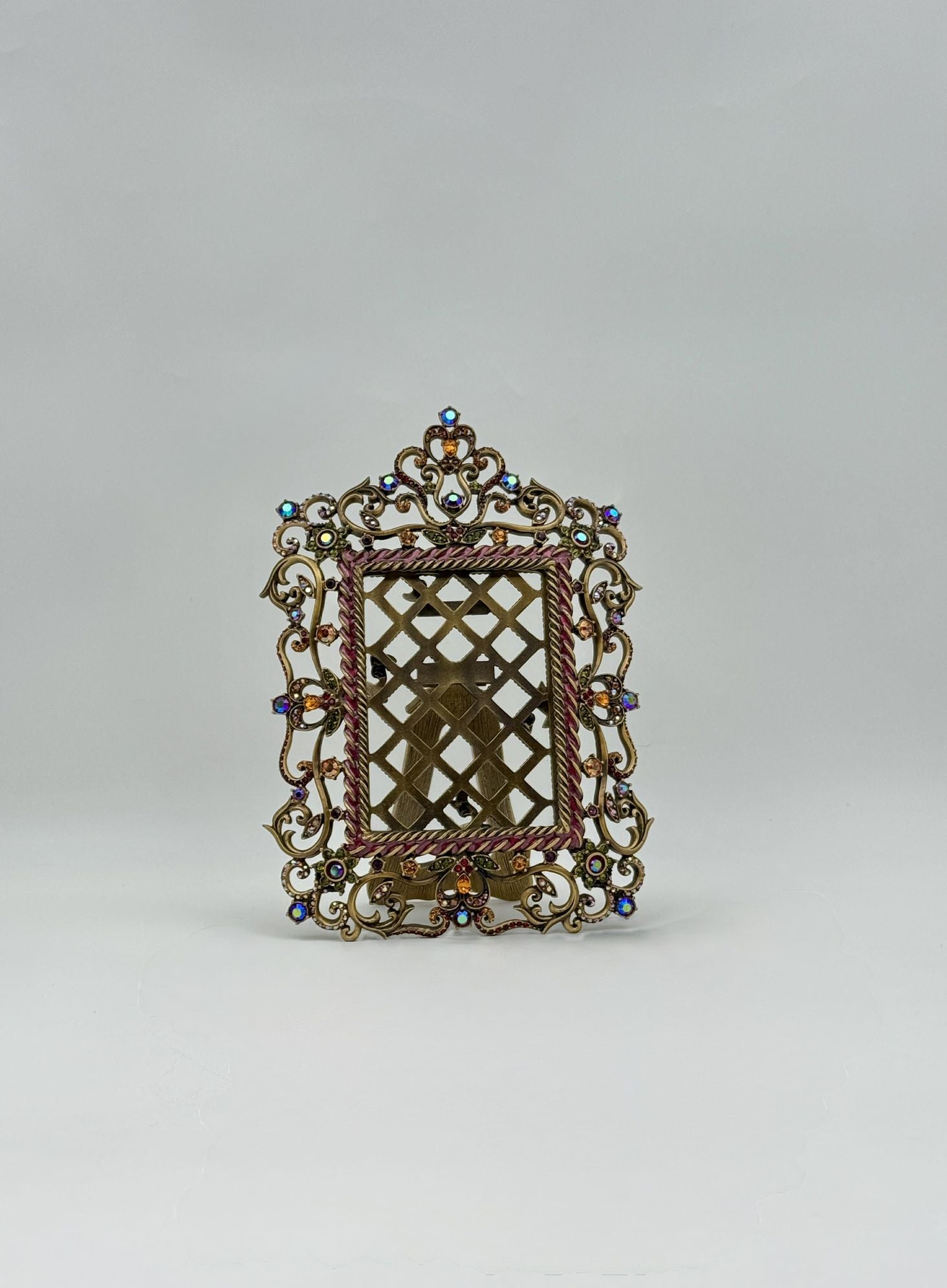 Jay Strongwater Scrollwork Frame Gold w/ Multicolor Swarovski Crystals