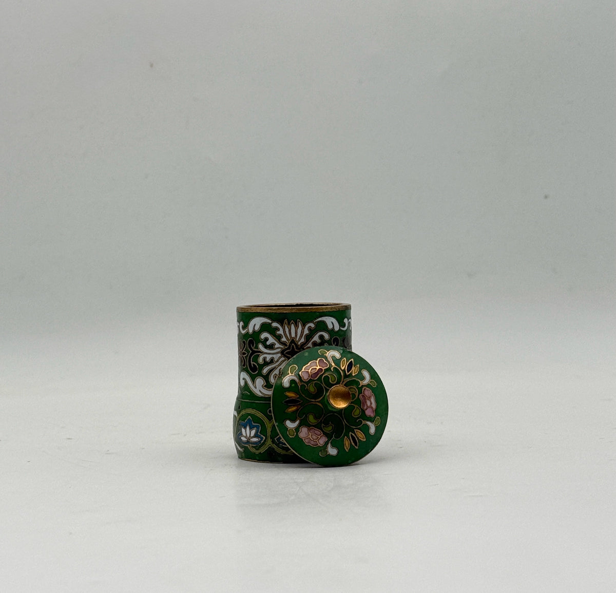 Green Cloisonne Lidded Jar
