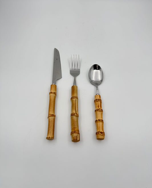 Rattan-Inspired Cutlery Set – 12 Pieces (Knife, Fork, Spoon)