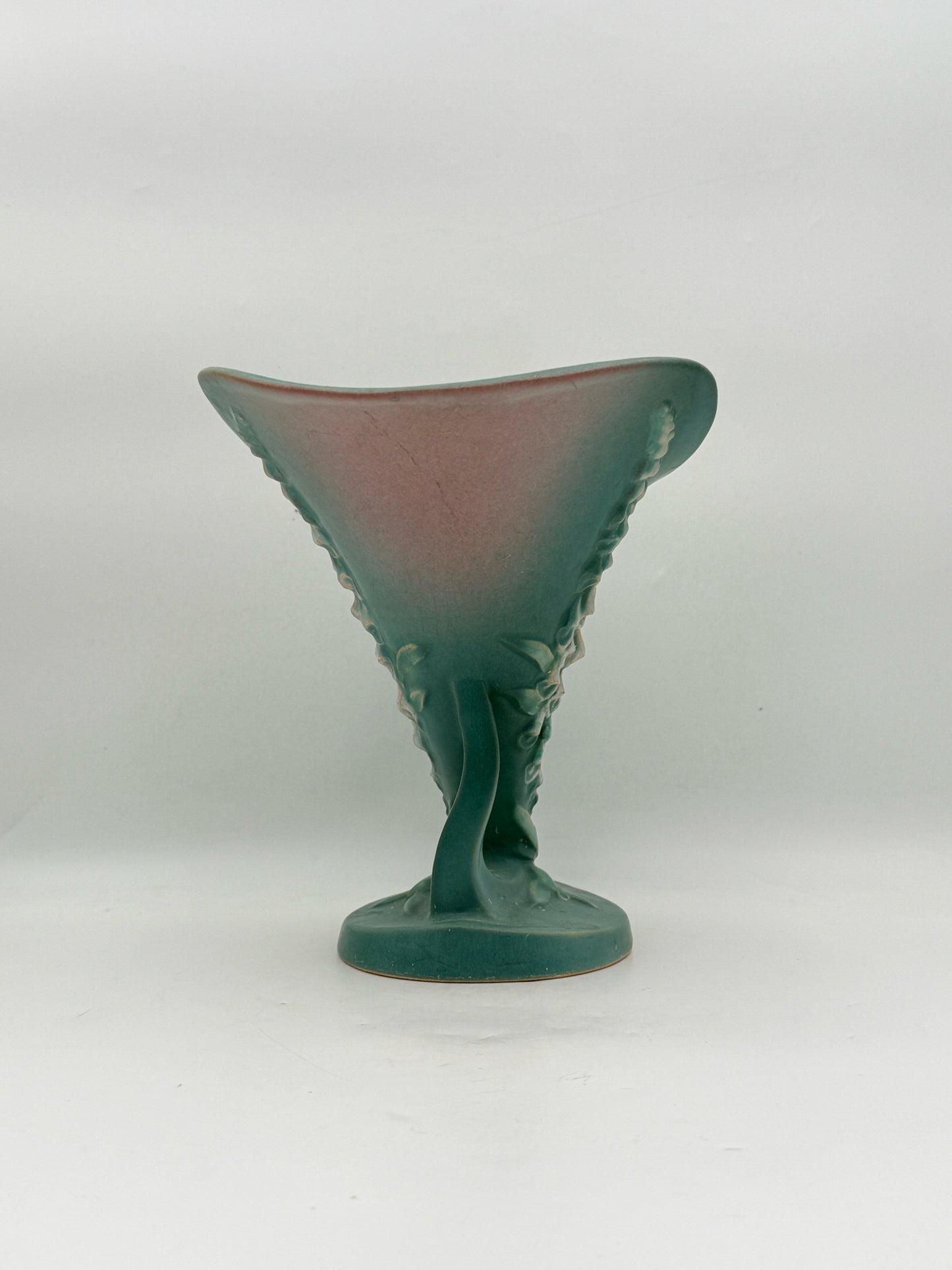 Roseville Green Ceramic Cornucopia Vase