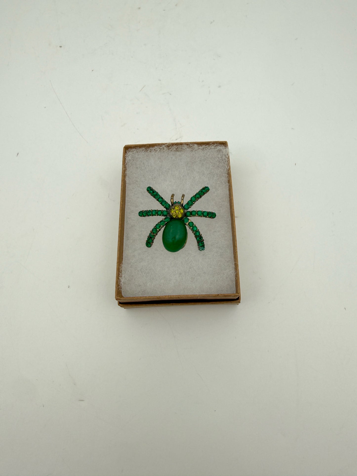 Vintage Green Glass Spider Pin