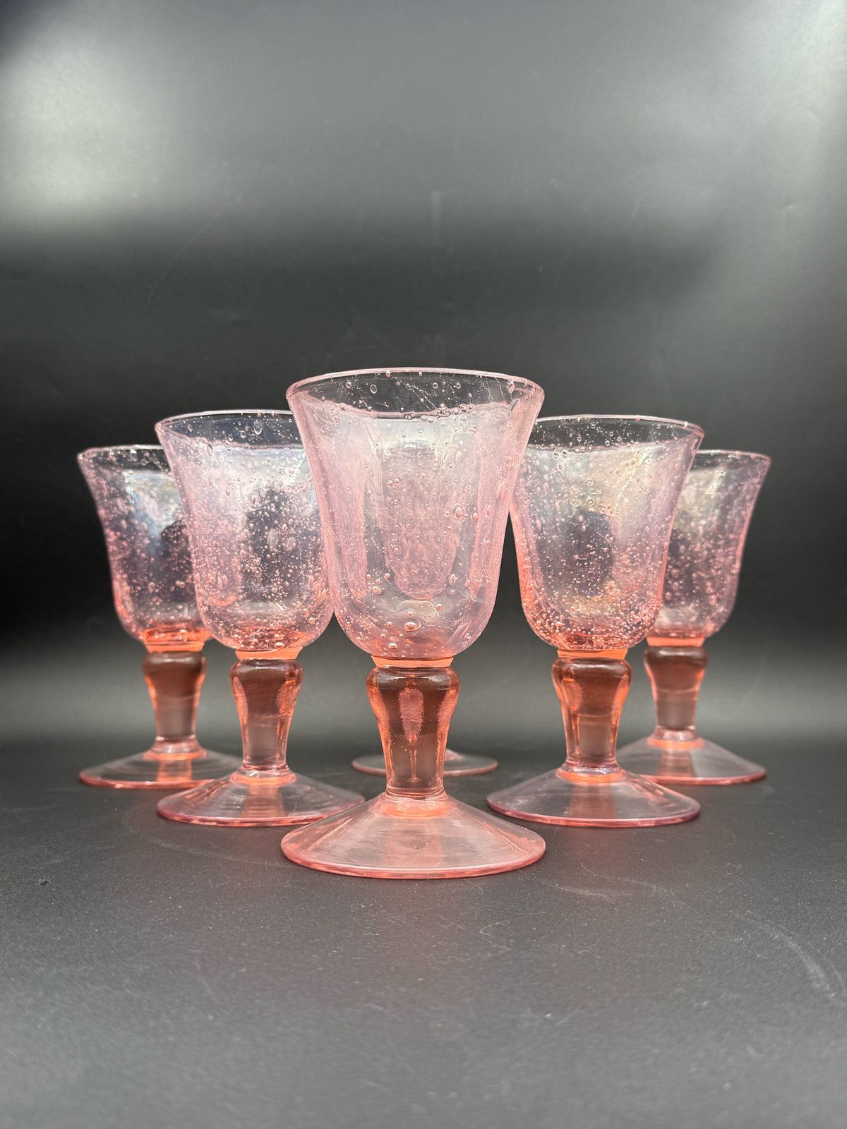 Hand Blown Pink Wine Goblets- Set Of 6