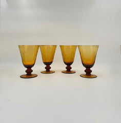 Set Of Eight Amber Etched Glass Aria Goblets