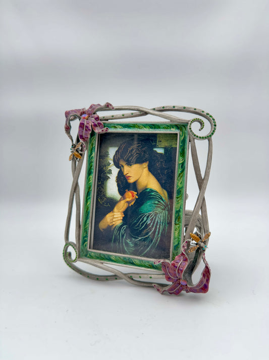 Jay Strongwater Lily Frame – Green & Purple Enamel with Swarovski Crystals