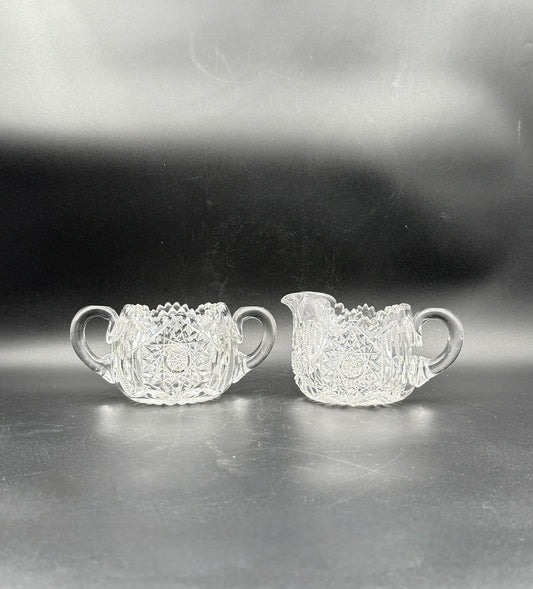Cut Glass Creamer & Sugar Set – Brilliant Patterned Clear Glass