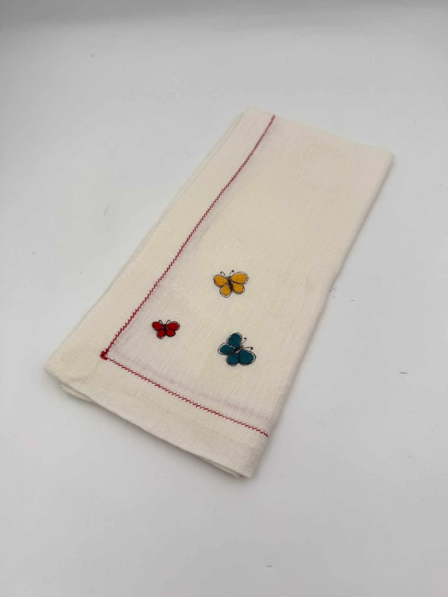 Hand Embroidered Linen Butterfly Napkins- Set Of 12