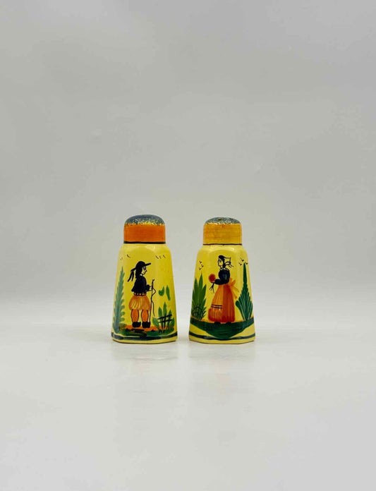 Vintage HB Quimper Soleil Yellow Breton Salt & Pepper Shakers, France