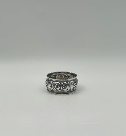 Antique Sterling Silver Napkin Ring – Birmingham England – Ornate Scroll Design – c. 1900
