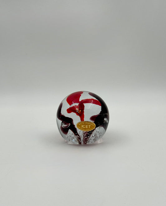 Murano Art Glass Paperweight – Red & Brown Swirl