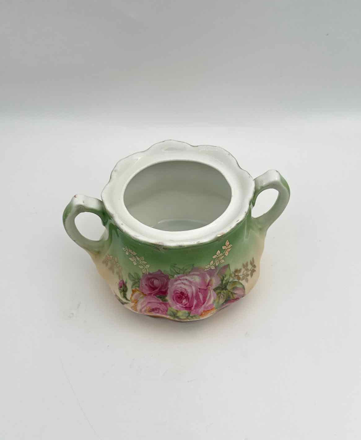 Antique Hand Painted Rose Sugar Bowl with Lid Germany