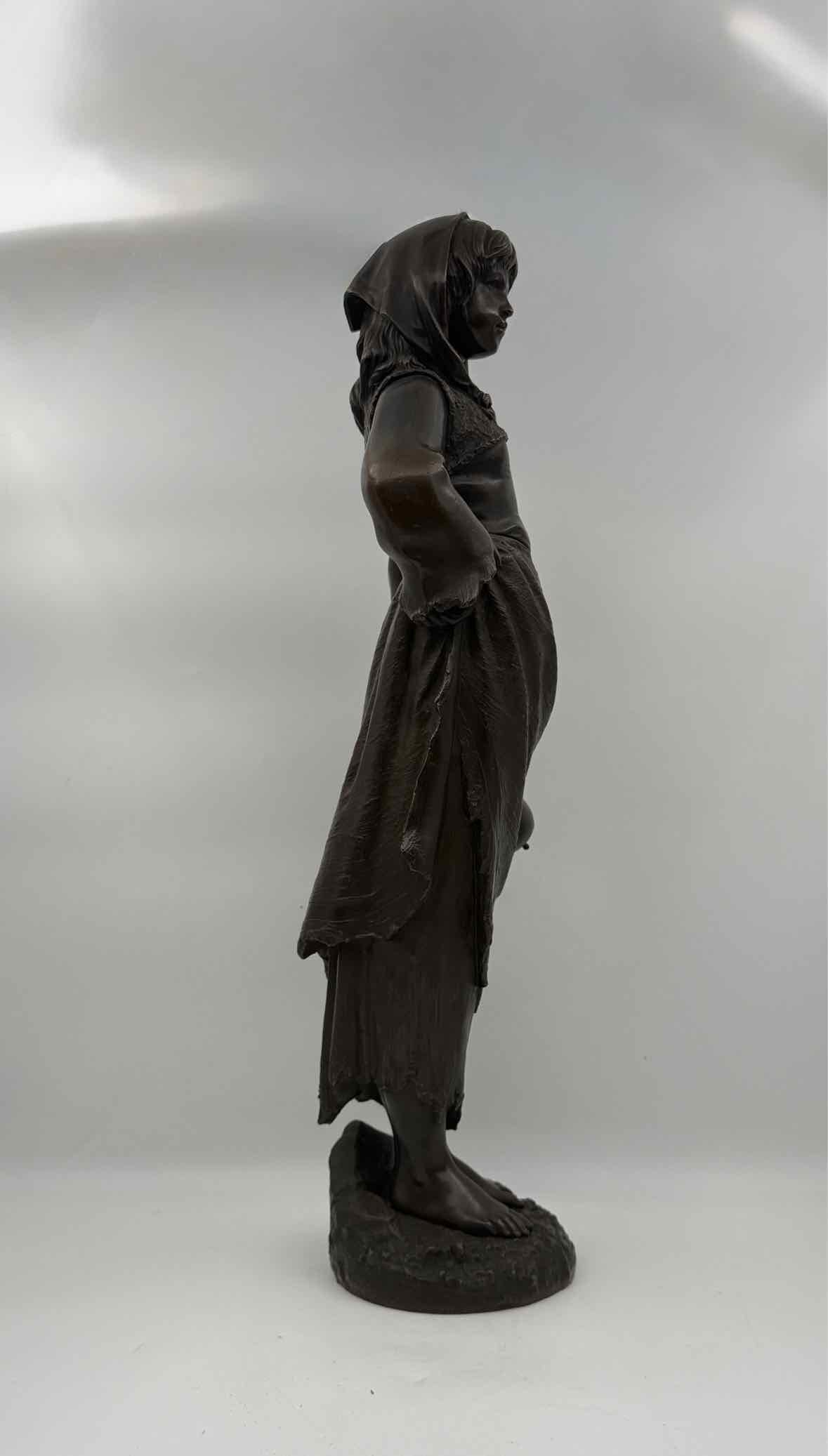 Bronze Maiden With Lute Statue After Henry Weisse