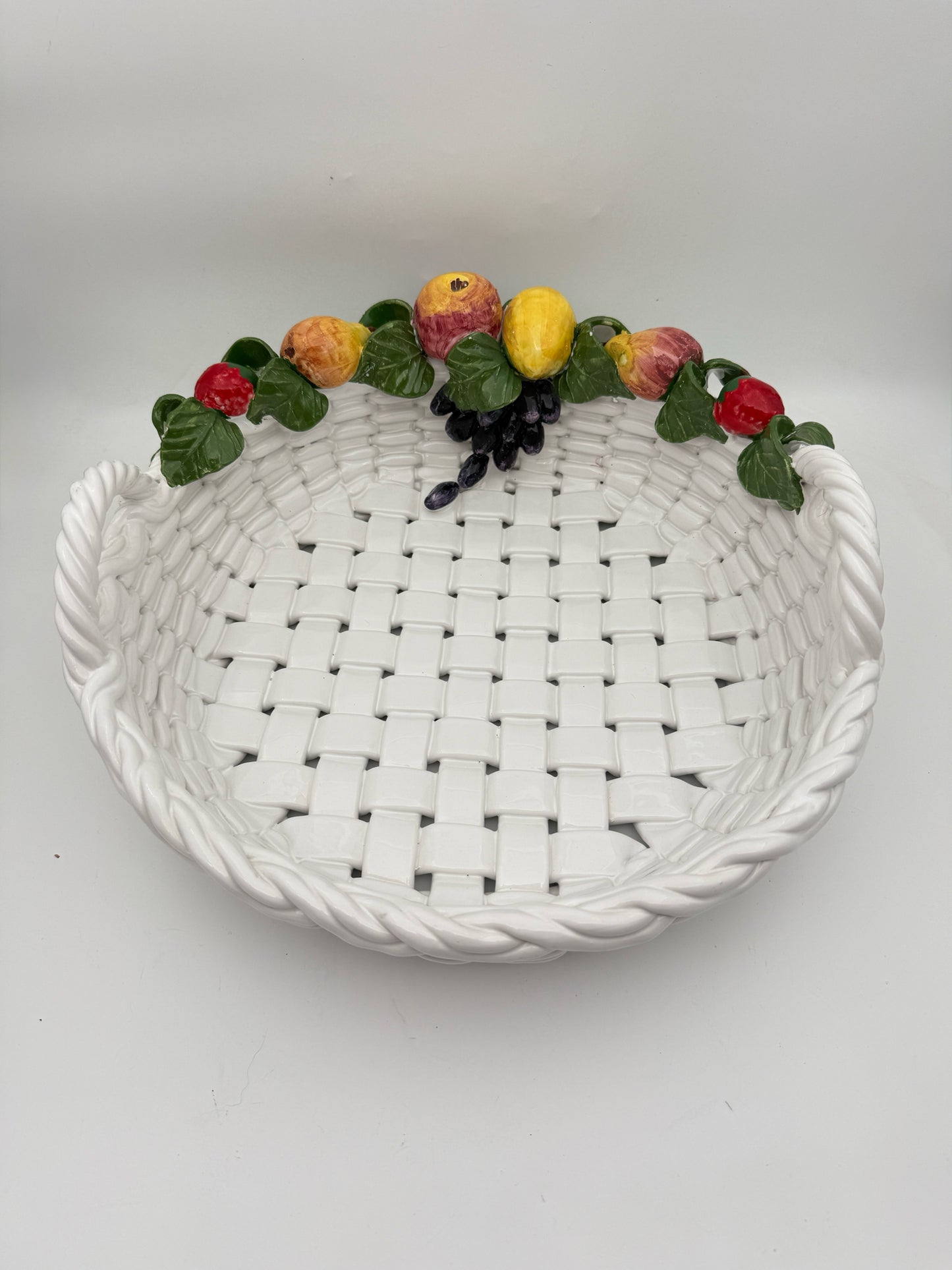 Intrada White Ceramic Basket Centerpiece Bowl Made In Italy