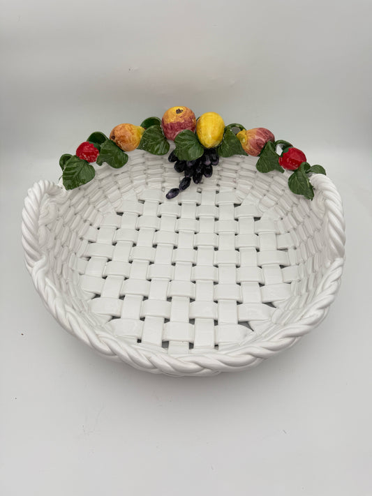 Intrada White Ceramic Basket Centerpiece Bowl Made In Italy