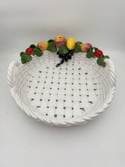 Intrada White Ceramic Basket Centerpiece Bowl Made In Italy