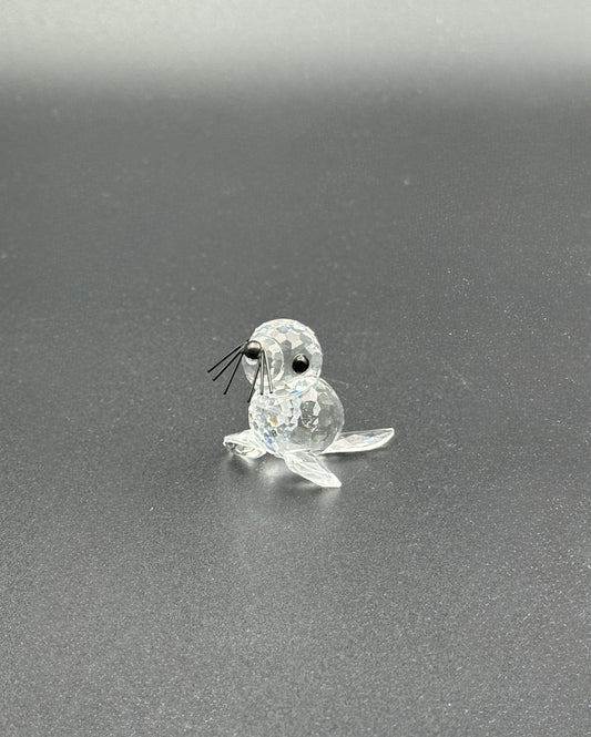 Swarovski Crystal Seal Figurine – Faceted Clear Glass with Black Whiskers
