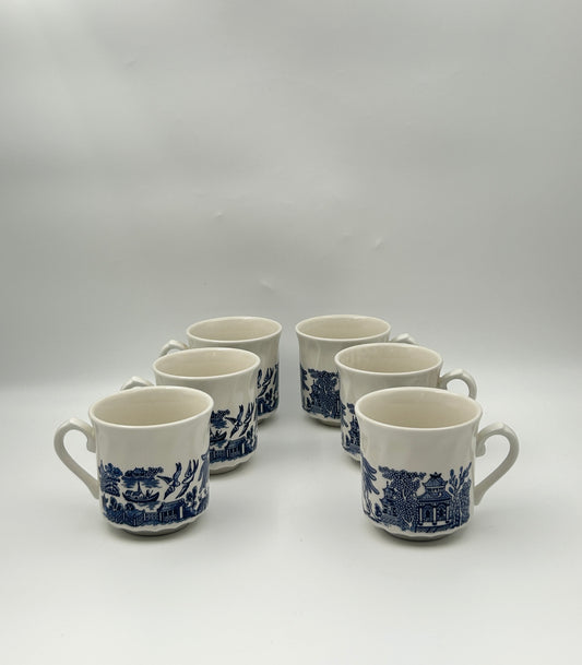 Set of 6 Blue Willow Cups – Made in England