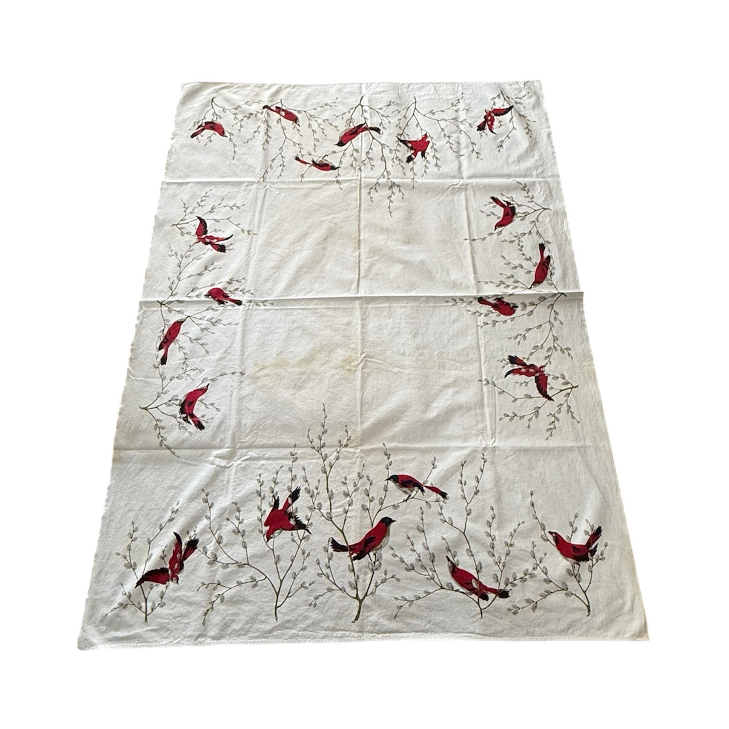 Vintage Midcentury Cardinal Bird Tablecloth