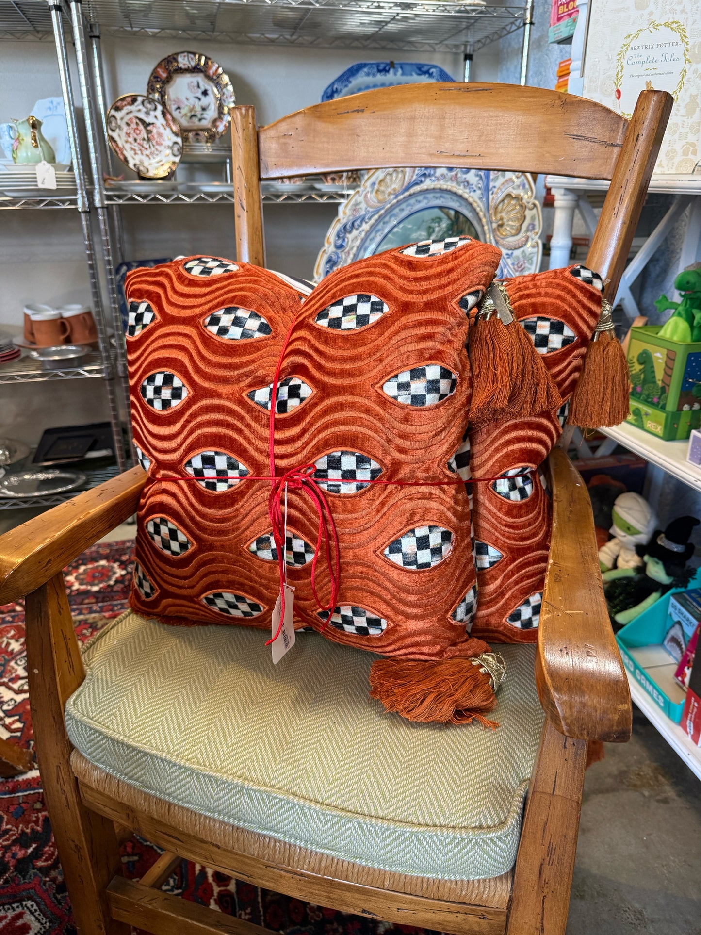 Mackenzie Child Pair Of Orange And Black Decorative Pillows