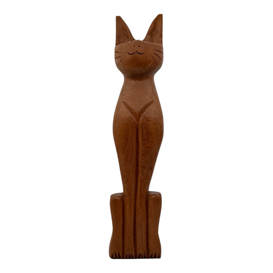 Mid Century Hand Carved Large Cat Statue