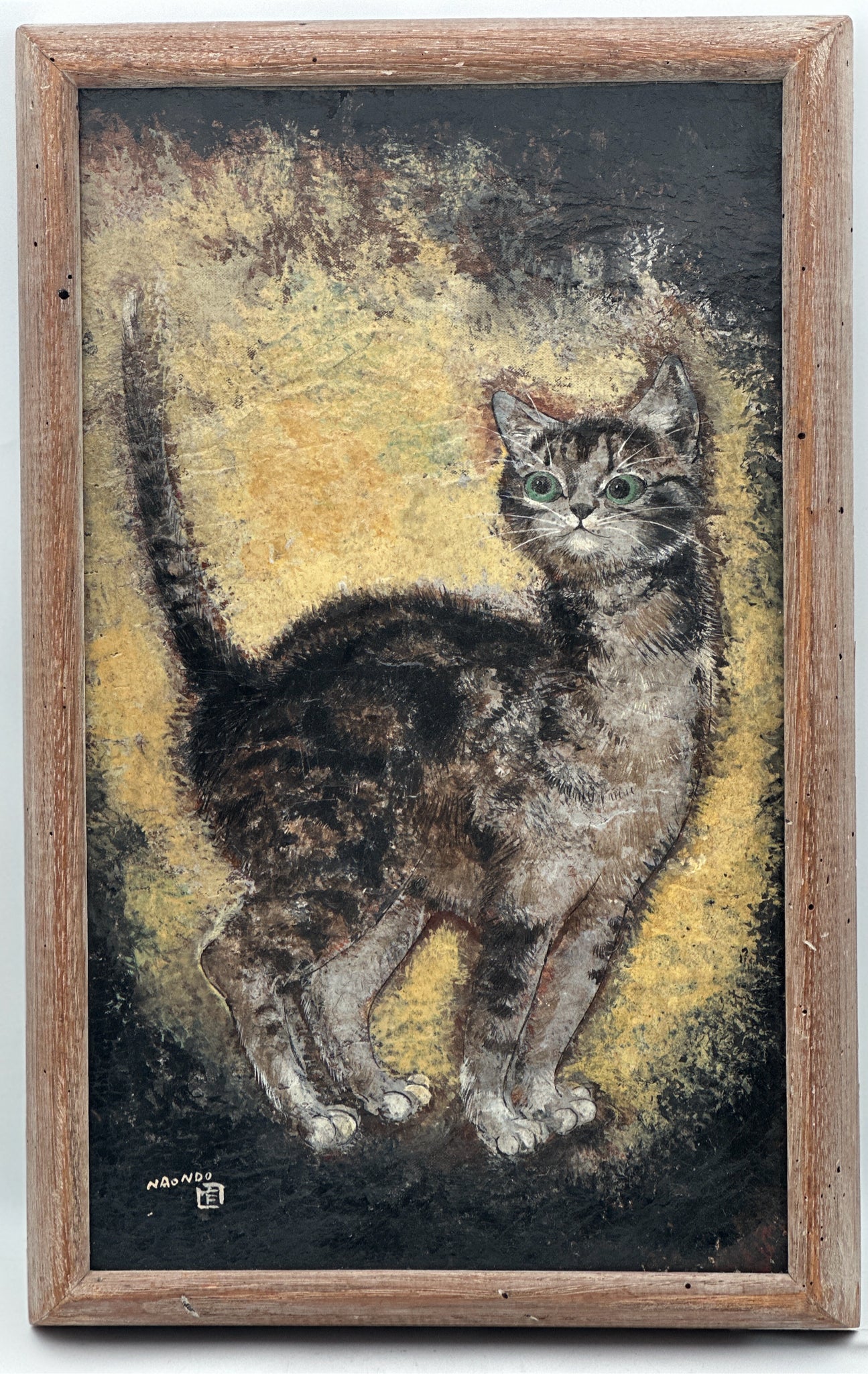 "Cat" Oil on Board by Naondo Nakamura (1905-1981) Japan 11 x 18