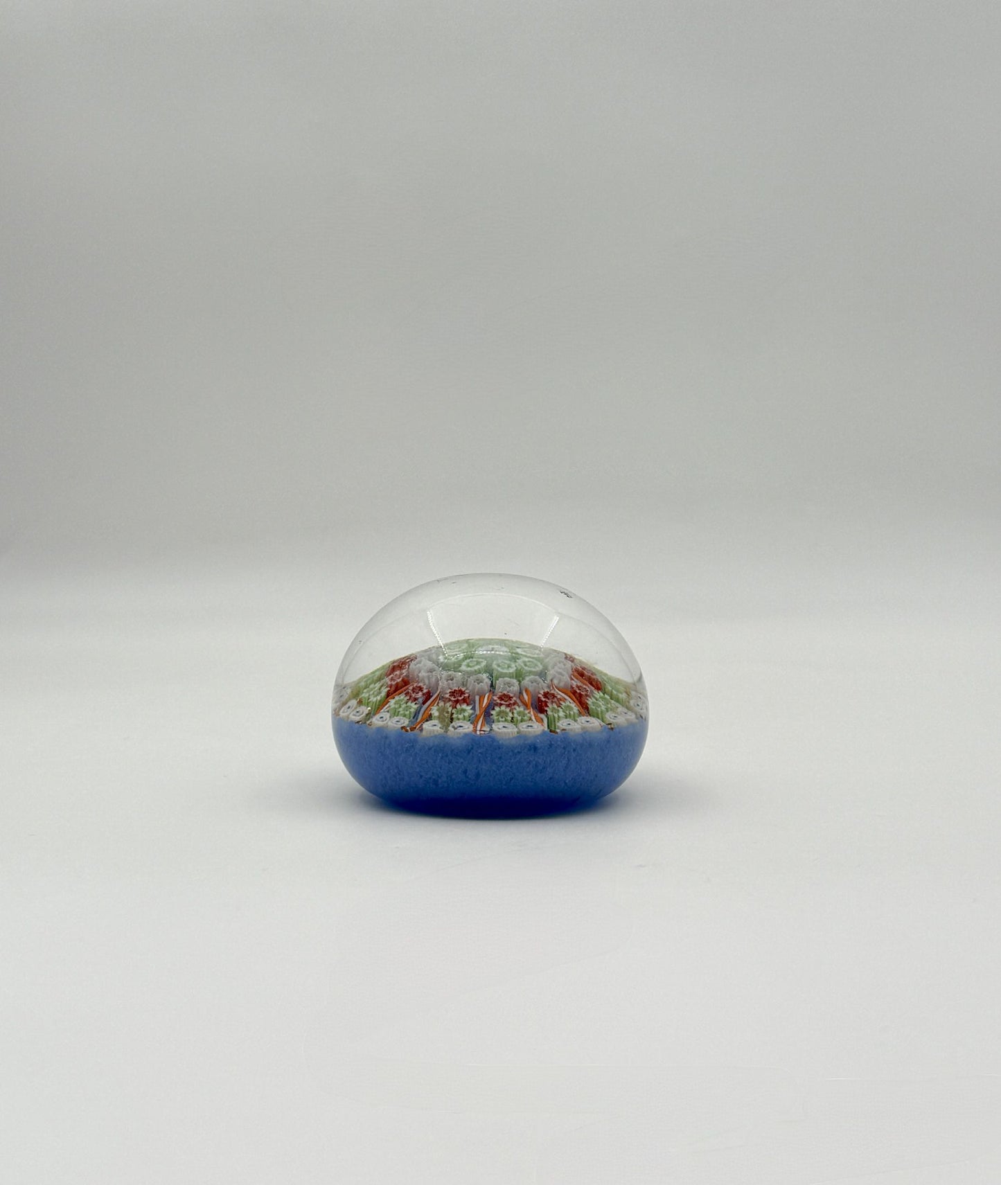 Murano Glass Paperweight – Light Blue Millefiori Floral Dome