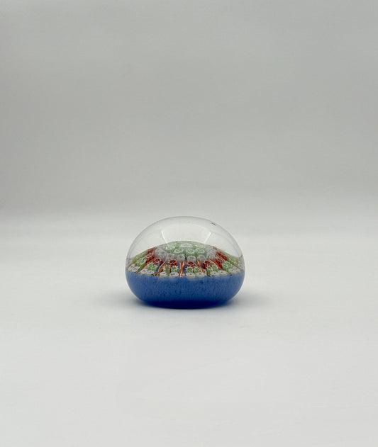 Murano Glass Paperweight – Light Blue Millefiori Floral Dome