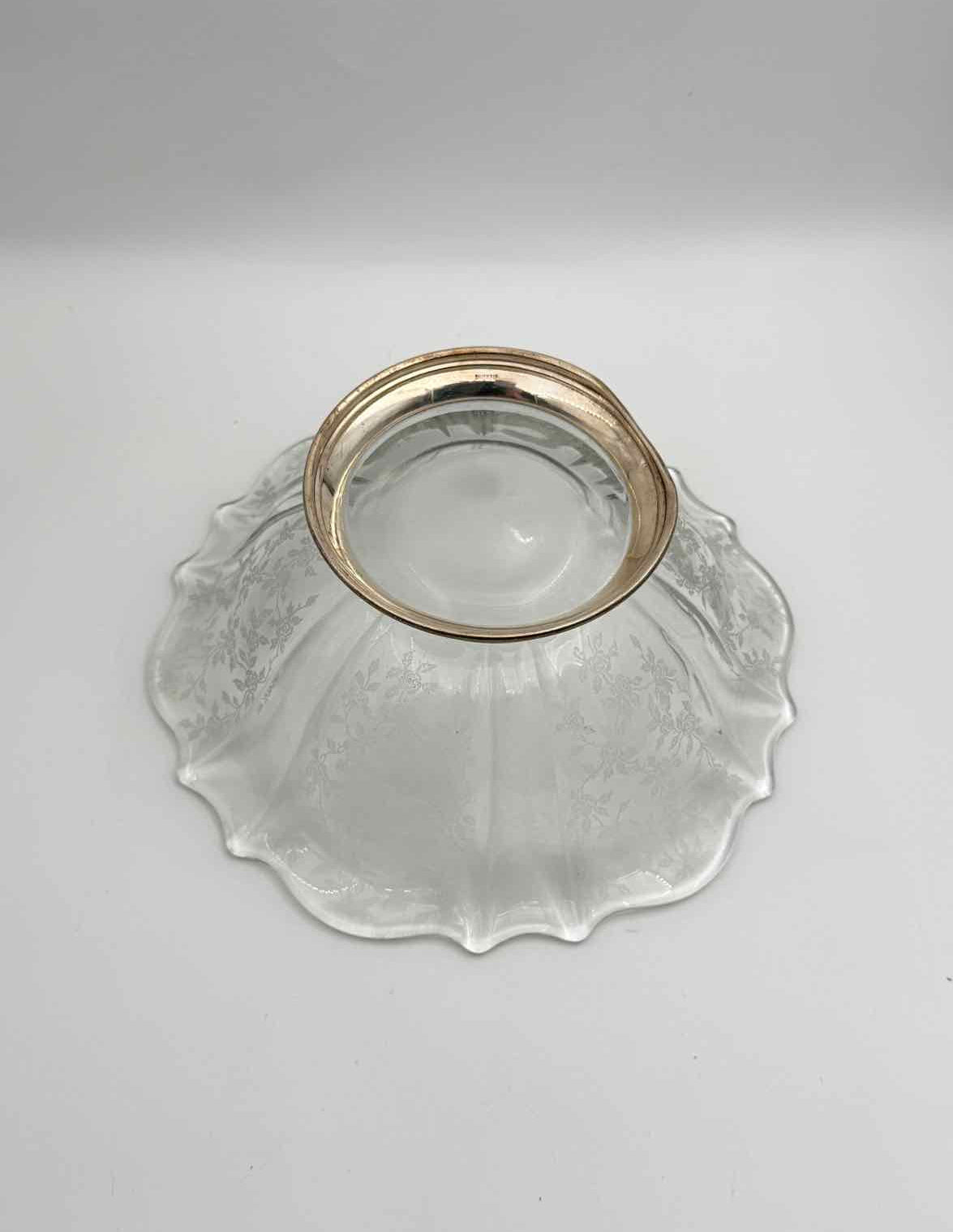 Vintage Etched Glass Bowl Sterling Silver Base Elegant Decor Dish