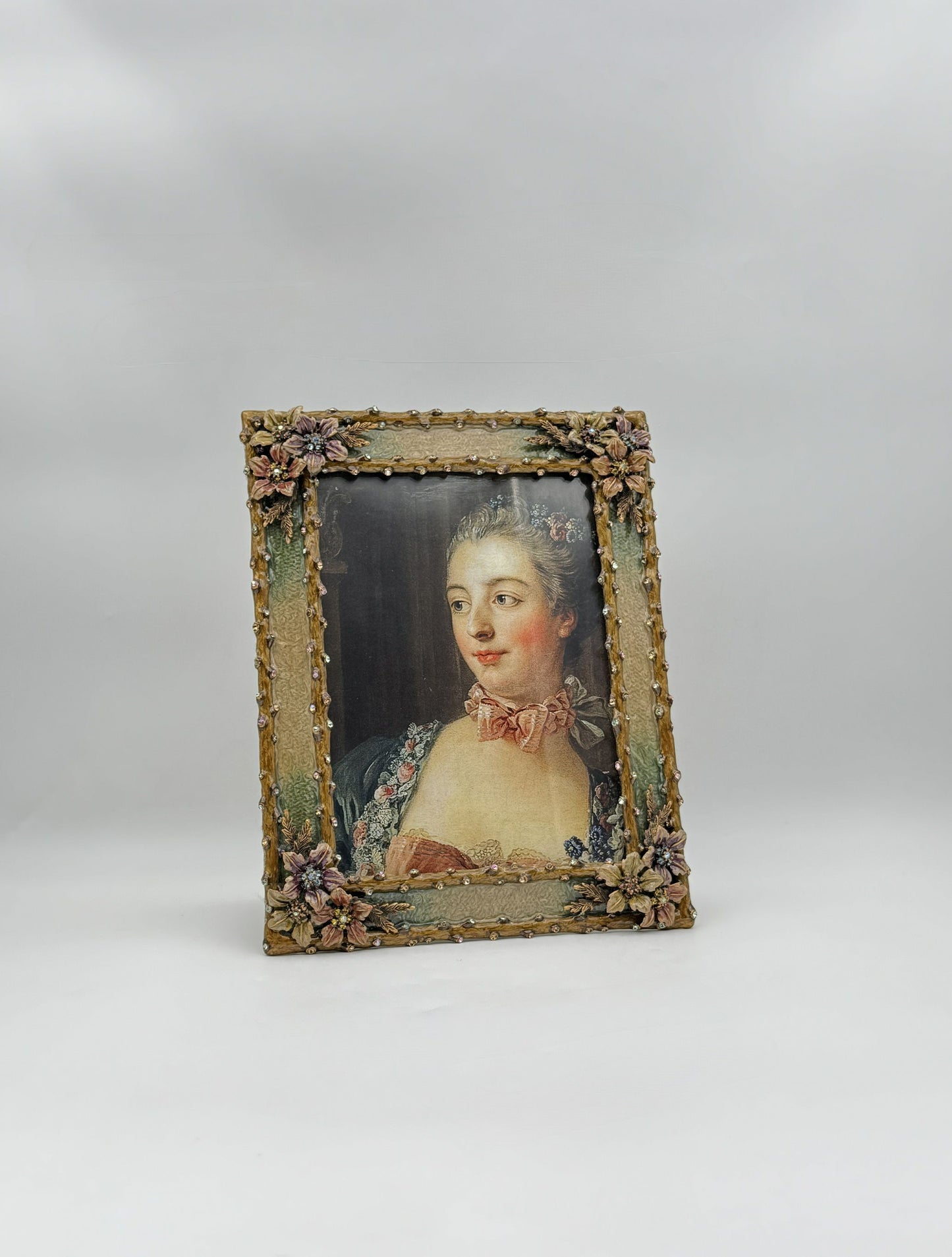 Elegant Jay Strongwater Green & Pale Pink Enamel Floral Picture Frame