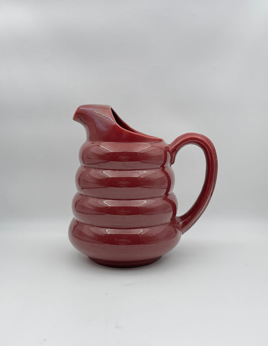 Mid-Century Padre Pottery Ribbed Pitcher – Glossy Plum Glaze – Marked “258”