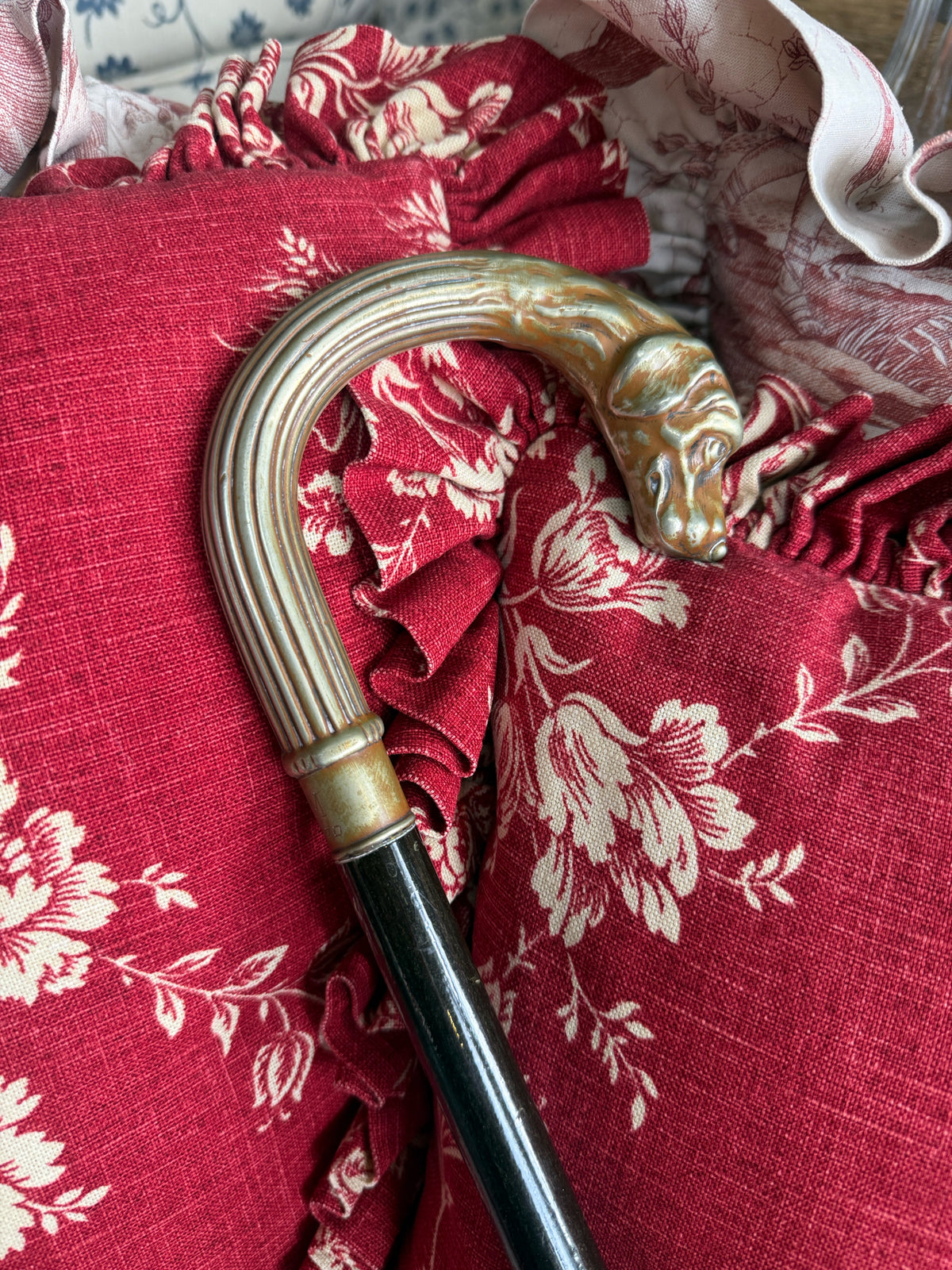 Silverplate Dog Head Handled Cane